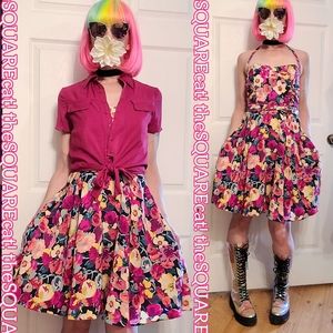 Betsey Johnson vintage wildflowers floral silk fit & flare halter midi dress